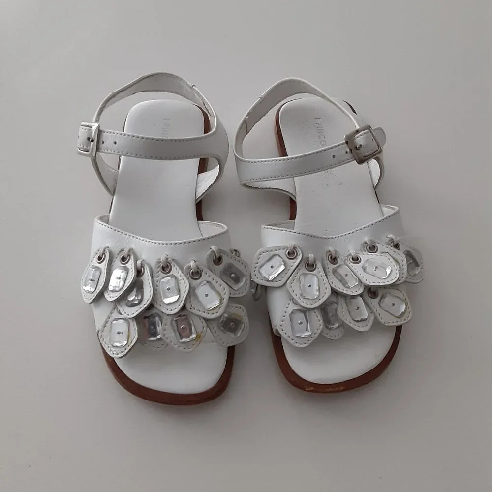 Pinco Pallino little girl ivory jeweled sandals size 30 / US 12